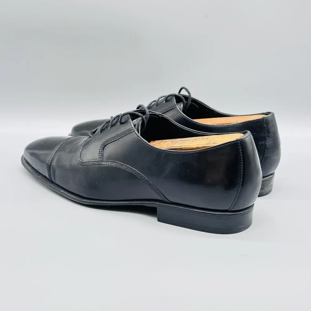Cole Haan Shoes Mens 8.5 Black Leather Square Cap Toe Oxford Lace Up Dress